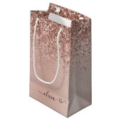 Roos Gold - Blush Pink Glitter Metal Monogram Naam Klein Cadeauzakje (Voorkant Gekanteld)