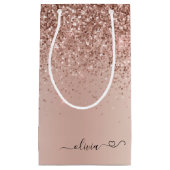 Roos Gold - Blush Pink Glitter Metal Monogram Naam Klein Cadeauzakje (Voorkant)