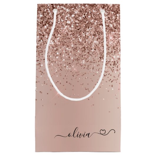 Roos Gold - Blush Pink Glitter Metal Monogram Naam Klein Cadeauzakje (Voorkant)