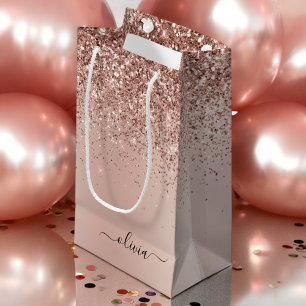 Roos Gold - Blush Pink Glitter Metal Monogram Naam Klein Cadeauzakje