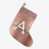 Roos Gold - Blush Pink Glitter Metal Monogram Naam Kleine Kerstsok (Voorkant (Hangend))
