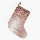 Roos Gold - Blush Pink Glitter Metal Monogram Naam Kleine Kerstsok (Voorkant (Hangend))