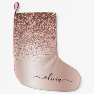 Roos Gold - Blush Pink Glitter Metal Monogram Naam Kleine Kerstsok