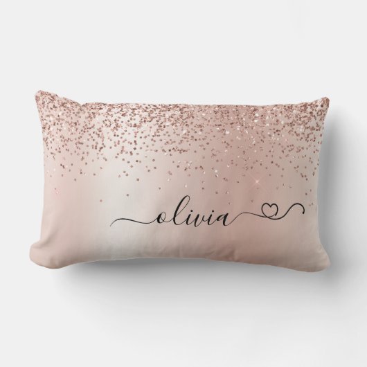 Roos Gold - Blush Pink Glitter Metal Monogram Naam Kussen (Voorkant)