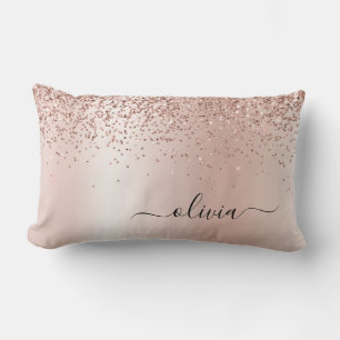 Roos Gold - Blush Pink Glitter Metal Monogram Naam Kussen