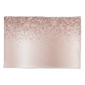 Roos Gold - Blush Pink Glitter Metal Monogram Naam Kussensloop (Achterkant)