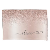 Roos Gold - Blush Pink Glitter Metal Monogram Naam Kussensloop (Voorkant)
