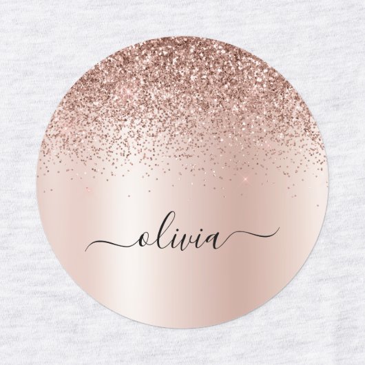 Roos Gold - Blush Pink Glitter Metal Monogram Naam Labels (Design 1)