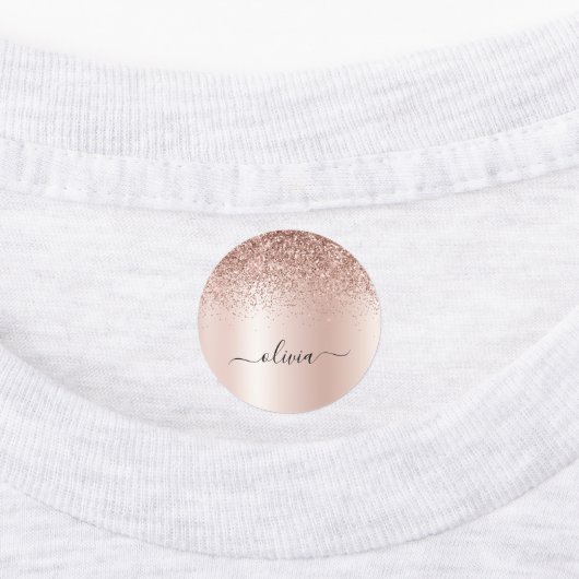 Roos Gold - Blush Pink Glitter Metal Monogram Naam Labels (Aangebracht)