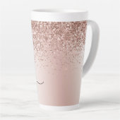 Roos Gold - Blush Pink Glitter Metal Monogram Naam Latte Mok (Rechterhoek)