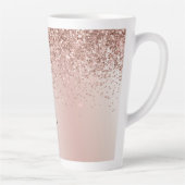 Roos Gold - Blush Pink Glitter Metal Monogram Naam Latte Mok (Rechts)