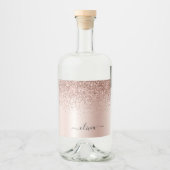 Roos Gold - Blush Pink Glitter Metal Monogram Naam Likeurfles Etiket (Voorkant)