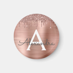 Roos Gold - Blush Pink Glitter Metal Monogram Naam Magneet