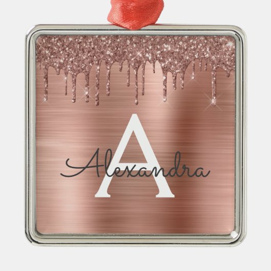 Roos Gold - Blush Pink Glitter Metal Monogram Naam Metalen Ornament (Voorkant)