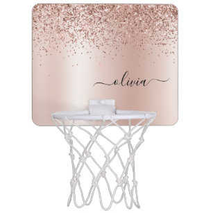 Roos Gold - Blush Pink Glitter Metal Monogram Naam Mini Basketbalbord