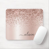 Roos Gold - Blush Pink Glitter Metal Monogram Naam Muismat (Met muis)