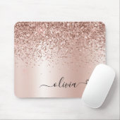 Roos Gold - Blush Pink Glitter Metal Monogram Naam Muismat (Met muis)