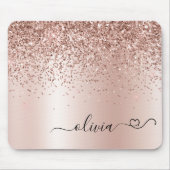 Roos Gold - Blush Pink Glitter Metal Monogram Naam Muismat (Voorkant)