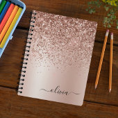 Roos Gold - Blush Pink Glitter Metal Monogram Naam Notitieboek