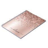 Roos Gold - Blush Pink Glitter Metal Monogram Naam Notitieboek (Linkerzijde)