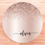 Roos Gold - Blush Pink Glitter Metal Monogram Naam Ronde Kartonnen Onderzetter<br><div class="desc">Roos Gold - Blush Pink Faux Folie Metallic Sparkle Glitter Brushed Metal Monogram Name Paper Onderzetters. Dit maakt het perfecte afstuderen,  de verjaardag,  de bruiloft,  het vrijgezellenfeest,  de verjaardag,  het baby shower of het bachelorette feest cadeau voor iemand die van glam luxe en chic stijlen houdt.</div>