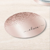 Roos Gold - Blush Pink Glitter Metal Monogram Naam Ronde Kartonnen Onderzetter (Gebogen)