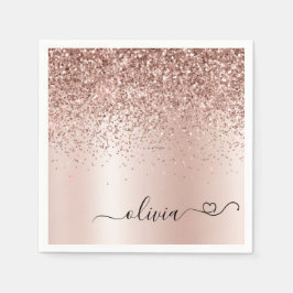 Roos Gold - Blush Pink Glitter Metal Monogram Naam Servet