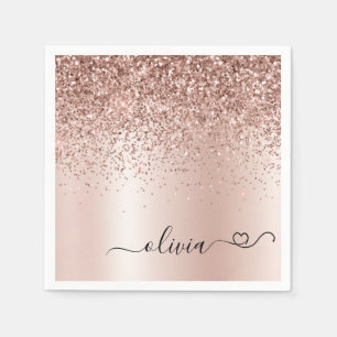 Roos Gold - Blush Pink Glitter Metal Monogram Naam Servet
