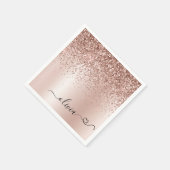 Roos Gold - Blush Pink Glitter Metal Monogram Naam Servet (Hoek)