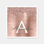 Roos Gold - Blush Pink Glitter Metal Monogram Naam Servet (Voorkant)