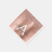 Roos Gold - Blush Pink Glitter Metal Monogram Naam Servet (Hoek)
