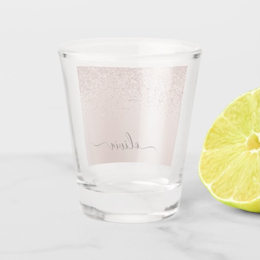 Roos Gold - Blush Pink Glitter Metal Monogram Naam Shot Glas (Achterkant)