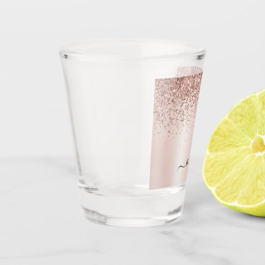 Roos Gold - Blush Pink Glitter Metal Monogram Naam Shot Glas (Links)