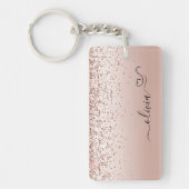 Roos Gold - Blush Pink Glitter Metal Monogram Naam Sleutelhanger (Voorkant)