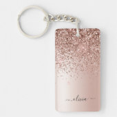 Roos Gold - Blush Pink Glitter Metal Monogram Naam Sleutelhanger (Voorkant)