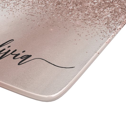 Roos Gold - Blush Pink Glitter Metal Monogram Naam Snijplank (Hoek)