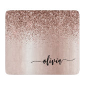 Roos Gold - Blush Pink Glitter Metal Monogram Naam Snijplank (Voorkant)