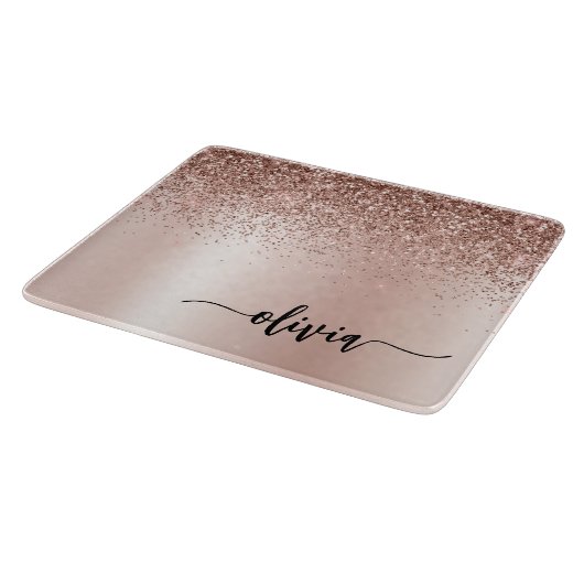 Roos Gold - Blush Pink Glitter Metal Monogram Naam Snijplank (Hoek)