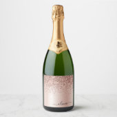Roos Gold - Blush Pink Glitter Metal Monogram Naam Sparkling Wijnetiket (Voorkant)