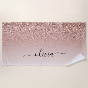 Roos Gold - Blush Pink Glitter Metal Monogram Naam Strandlaken