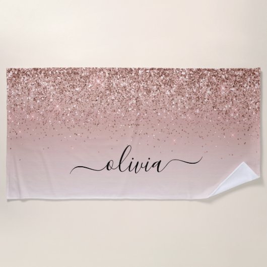 Roos Gold - Blush Pink Glitter Metal Monogram Naam Strandlaken (Voorkant)