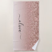 Roos Gold - Blush Pink Glitter Metal Monogram Naam Strandlaken (Voorkant)