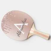 Roos Gold - Blush Pink Glitter Metal Monogram Naam Tafeltennisbatje (Zijkant)