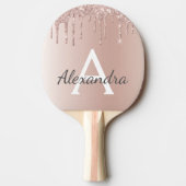 Roos Gold - Blush Pink Glitter Metal Monogram Naam Tafeltennisbatje (Voorkant)