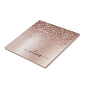 Roos Gold - Blush Pink Glitter Metal Monogram Naam Tegeltje (Zijkant)