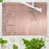 Roos Gold - Blush Pink Glitter Metal Monogram Naam Theedoek (Gevouwen)