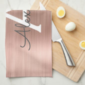 Roos Gold - Blush Pink Glitter Metal Monogram Naam Theedoek (Quarter Fold)