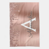 Roos Gold - Blush Pink Glitter Metal Monogram Naam Theedoek (Verticaal)