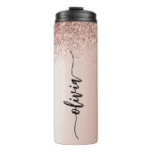 Roos Gold - Blush Pink Glitter Metal Monogram Naam Thermosbeker (Voorkant)