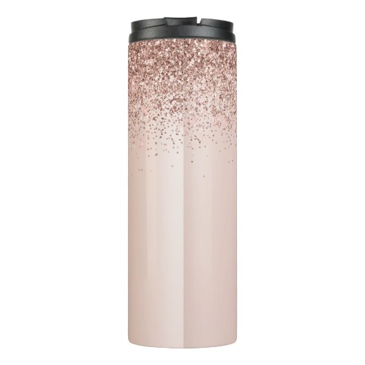 Roos Gold - Blush Pink Glitter Metal Monogram Naam Thermosbeker (Achterkant)